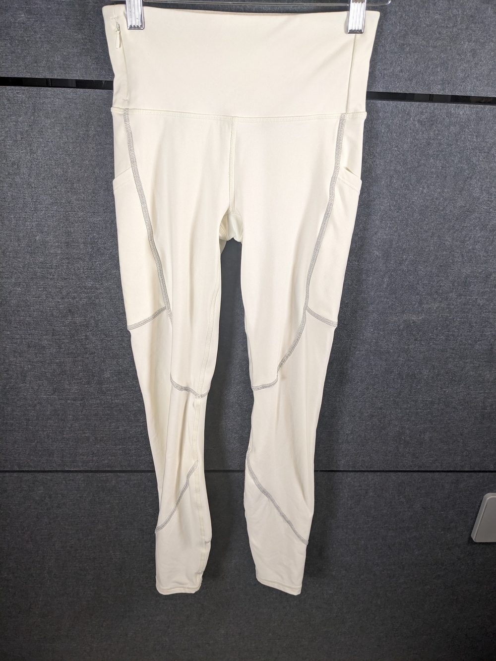 Fabletics Cream High-Waist Leggings with Contrast Stitching